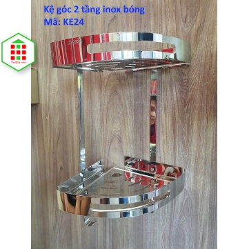 KỆ GÓC 2 TẦNG INOX BÓNG KE24